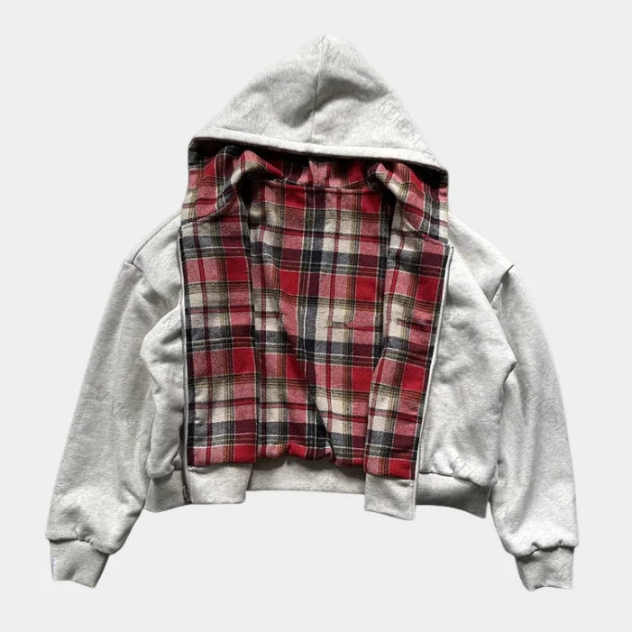 Plaid-Lined Zip Hoodie