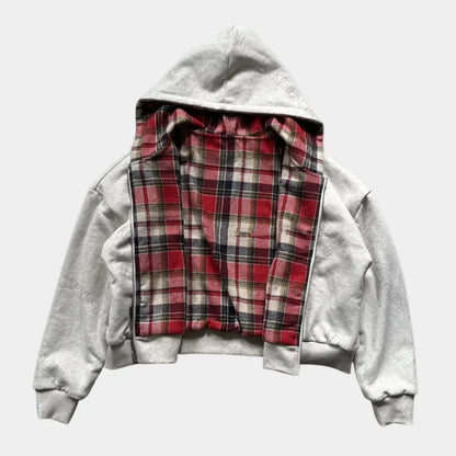 Plaid-Lined Zip Hoodie