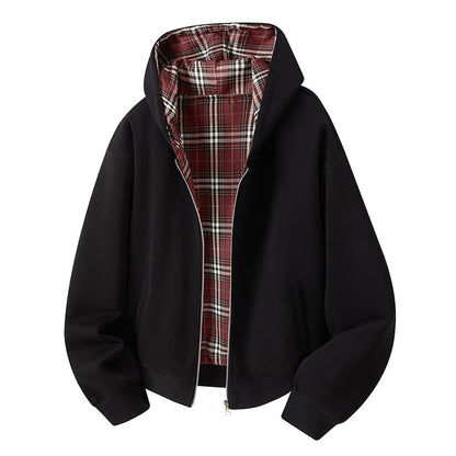 Plaid-Lined Zip Hoodie