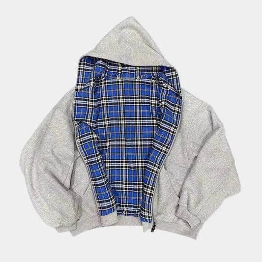 Plaid-Lined Zip Hoodie