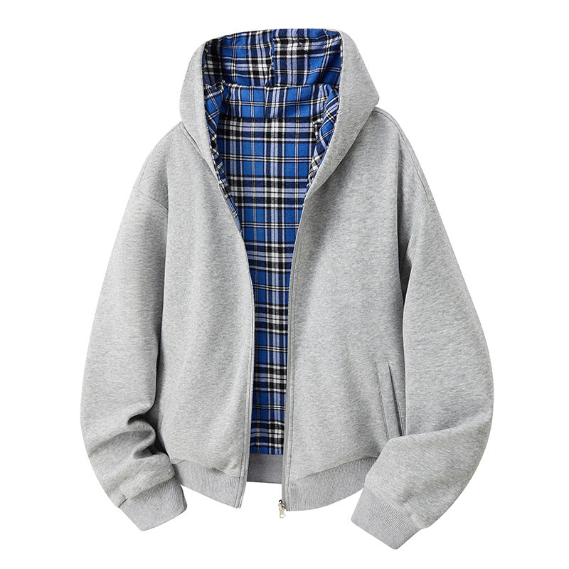Plaid-Lined Zip Hoodie