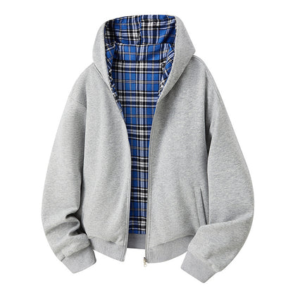 Plaid-Lined Zip Hoodie